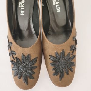 Pancaldi Brown Linen Floral Heels